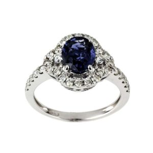 18WG Diamond 0.63TDW and Sapphire Ring