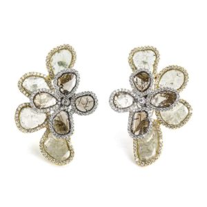 18WG Diamond Wafer Petal design Earrings