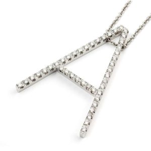 18WG Diamond 'A' Pendant and Chain