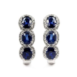 18WG Diamond 0.34TDW and Sapphire Earring