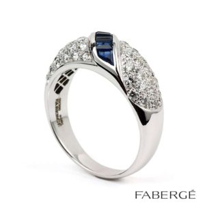 18WG Faberge Diamond and Sapphire Ring