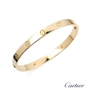18YG Cartier Half Diamond Love Bangle Size 18