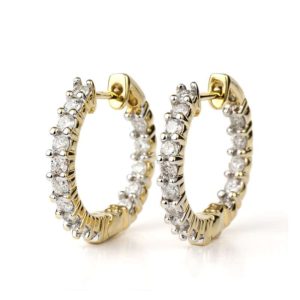 18YG Diamond 1.00TDW Hoop Earrings