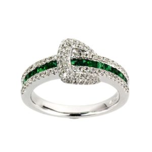 18WG Diamond 0.53TDW and Emerald Ring