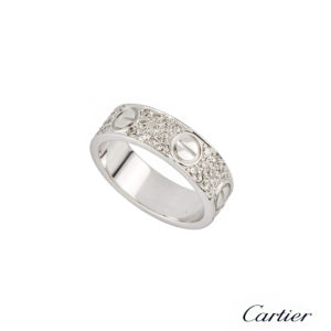 Cartier 18k White Gold Diamond Set Love Wedding Band B4083450