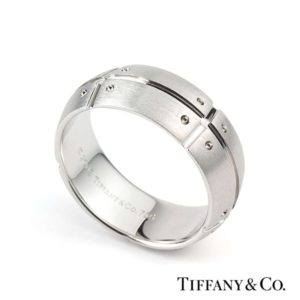 Tiffany & Co. 18k White Gold Gents Patterned Wedding Band
