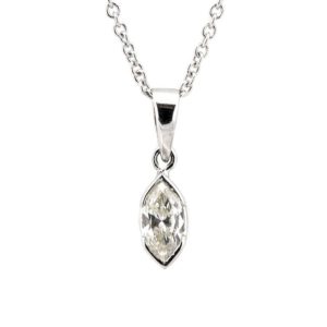 18ct White Gold Marquise Diamond Pendant 0.57ct J/SI3
