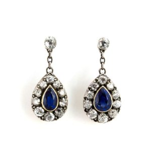 18ct Yellow Gold Sapphire and Diamond Vintage Design Earrings