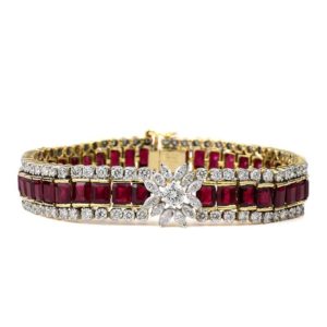 18k Yellow Gold Diamond 6.40TDW and Ruby Bracelet