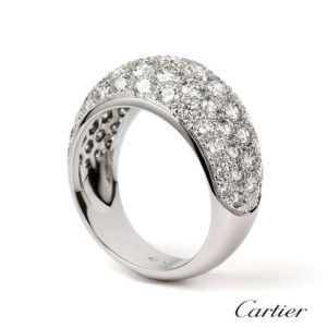 Cartier 18k White Gold Classic Full Diamond Dome Ring Size 53