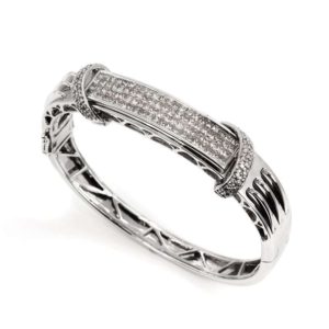 14ct White Gold Diamond Hinged Bangle