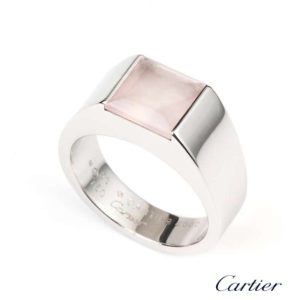 Cartier 18ct White Gold Tank Rose Quartz Ring Size 54