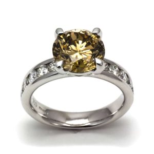 18k White Gold Fancy Brownish Orange Diamond Ring 2.74ct