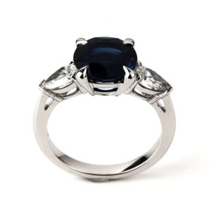 Platinum Blue Sapphire & Pear Diamond Ring