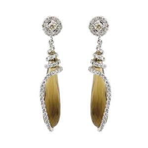 18WG 17.90ct Briolette Smokey Quartz and Diamond Drop Earrings