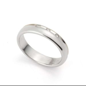 18WG Ladies Diamond Set Bevelled Wedding Band