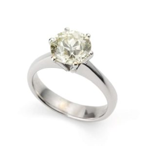 18k White Gold Old Cushion Cut Fancy Light Yellow Diamond Ring 2.22ct/VS1