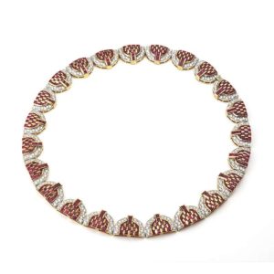 18k Yellow Gold 39.10ct Ruby and 8.08ct Diamond Necklace