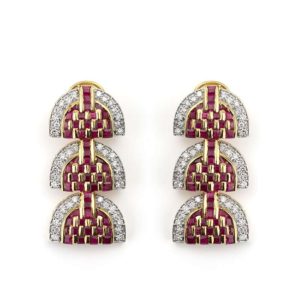 18YG 10.20ct Ruby and 2.25ct Diamond Earrings