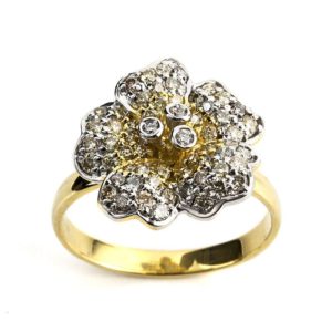 18k Yellow Gold Diamond Floral Ring 0.71ct Total