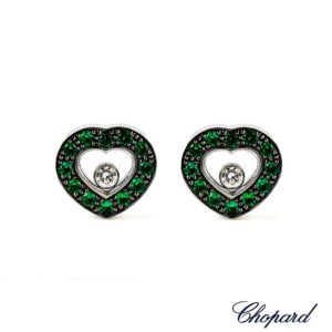 Chopard 18k White Gold Happy Diamonds & Emerald Earrings 83/2936-1007
