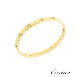 Cartier 18k Yellow Gold Full Diamond Love Bangle Size 20 B6040520