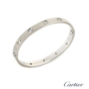 Cartier 18k White Gold Full Diamond Love Bangle Size 16 B6040716