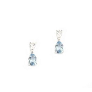 18k White Gold Diamond and Aquamarine Drop Earrings