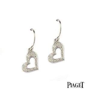 Piaget 18k White Gold Diamond Set Heart Earrings B&P G38L3600