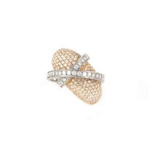 18k White & Rose Gold Pave Diamond Set Abstract Dress Ring
