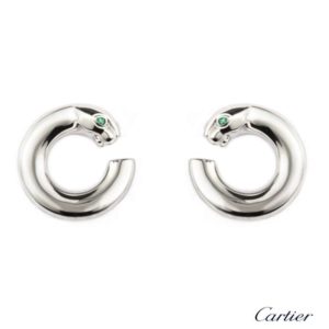 Cartier 18k White Gold Panth_re Hoop Earrings