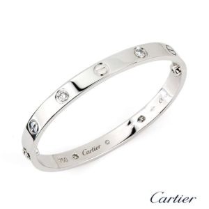 Cartier 18k White Gold Half Diamond Love Bangle Size 17 B6026417