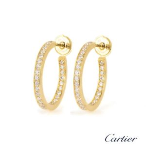Cartier 18k Yellow Gold Diamond Set Hoop Earrings