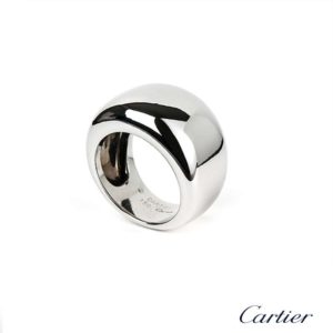 Cartier 18k White Gold Wide Dome Ring Size 51