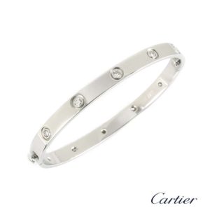 Cartier 18k White Gold Full Diamond Love Bangle Size 20 B6040720