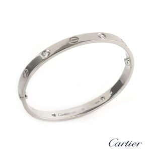 Cartier 18k W/G Half Diamond Love Bangle Size 16 B6026416