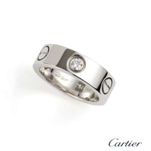 Cartier 18k White Gold Love Ring Half Diamond Size 60 B&P B4032560
