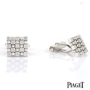 Piaget 18k White Gold Diamond T-Bar Cufflinks