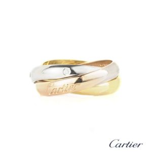 Cartier 18k Three Colour Gold Trinity Ring with Diamonds Size 49 B&P B4088500