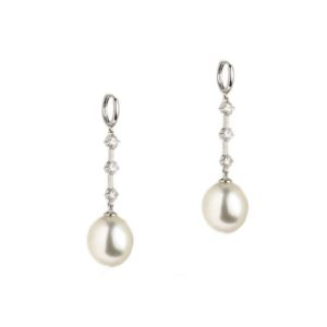 18k White Gold Diamond Pearl Drop Earrings