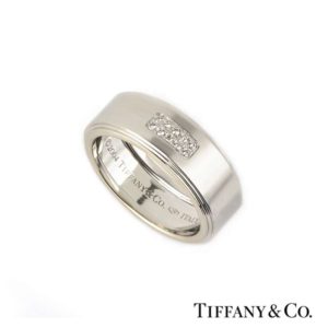 Tiffany & Co. 18k White Gold Diamond Set Gents Wedding Band