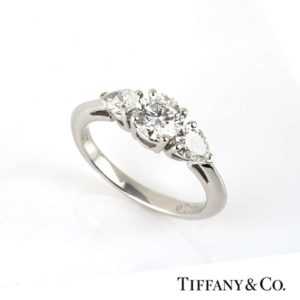 Tiffany & Co. Three Stone Diamond Ring in Platinum B&P