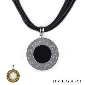 Bvlgari Steel and Gold Onyx Mother of Pearl Tondo Pendant