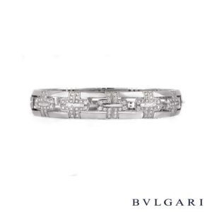 Bvlgari 18k White Gold Diamond Parentesi Openwork Bangle