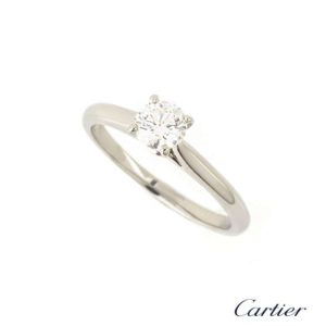Cartier Round Brilliant Cut Diamond Ring in Platinum 0.61ct F/IF B&P