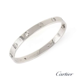 Cartier 18k W/G Half Diamond Love Bangle Size 17 B6026417