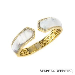 Stephen Webster 18k Yellow Gold Mother Of Pearl Crystal Haze Bangle