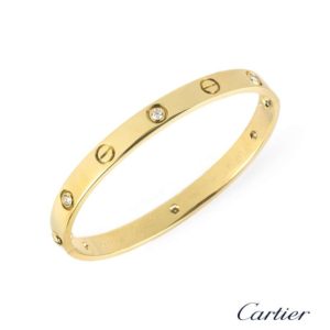Cartier 18k Yellow Gold Half Diamond Love Bangle Size 17 B6035917