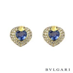 Bvlgari 18k Yellow Gold Sapphire and Diamond Earring