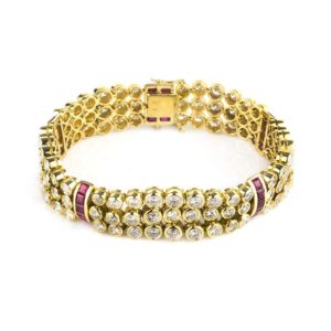 18k Yellow Gold Diamond and Ruby Line Bracelet 13.90ct G/SI1